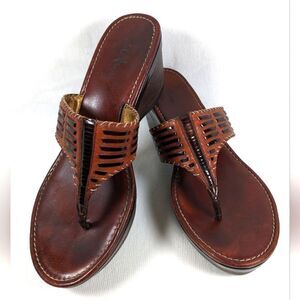 Cole Hann Nike Air Sole Leather 3" Wood Wedge Slip-on Sandals Size 7B D21382